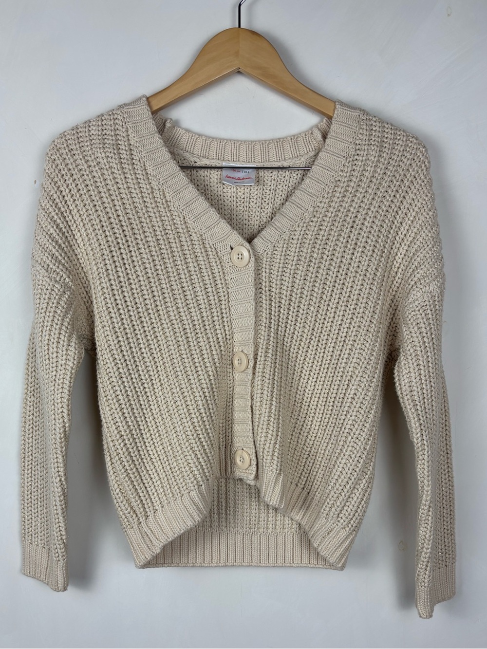 Hanna Andersson Girls Cream Knit Cardigan Gold Shimmer Sz 8